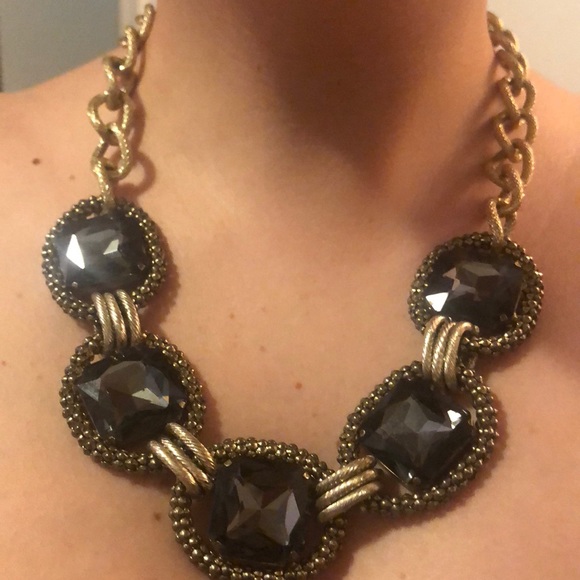 Fashion Necklace - Grey Crystal & Gold Chain - Picture 5 of 5